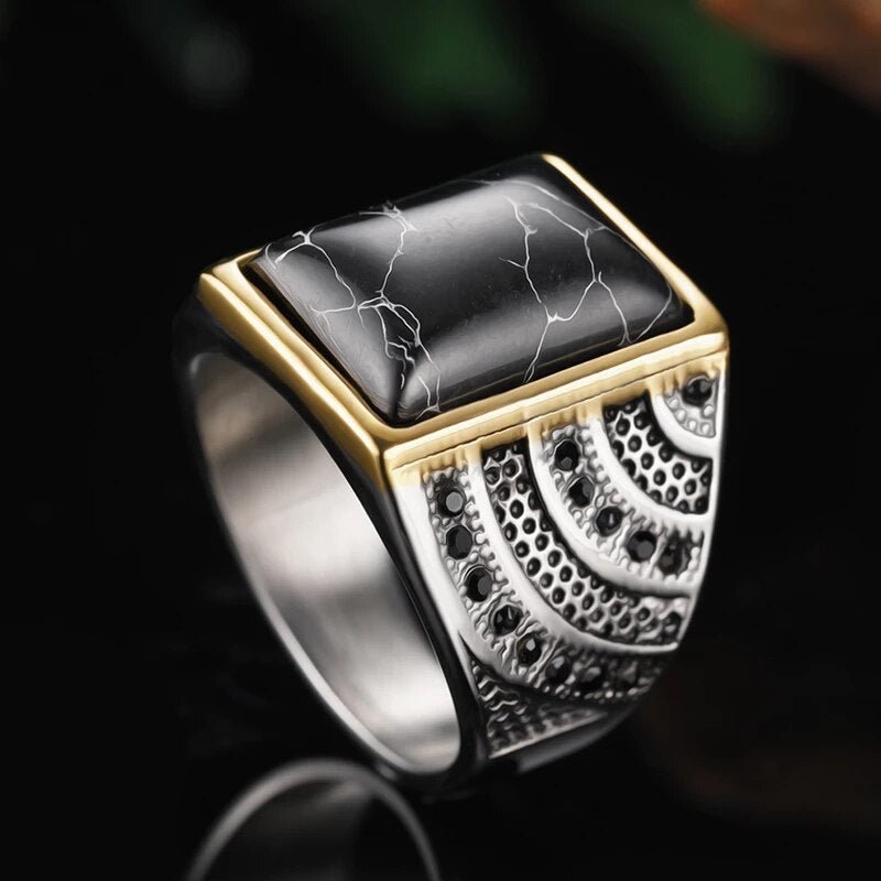 Retro Black Stone Ring - Chrome Cult