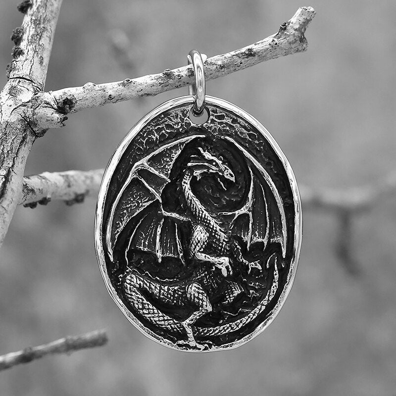 Retro Dragon Round Pendant - Chrome Cult