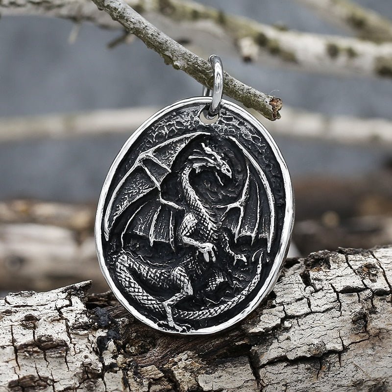 Retro Dragon Round Pendant - Chrome Cult