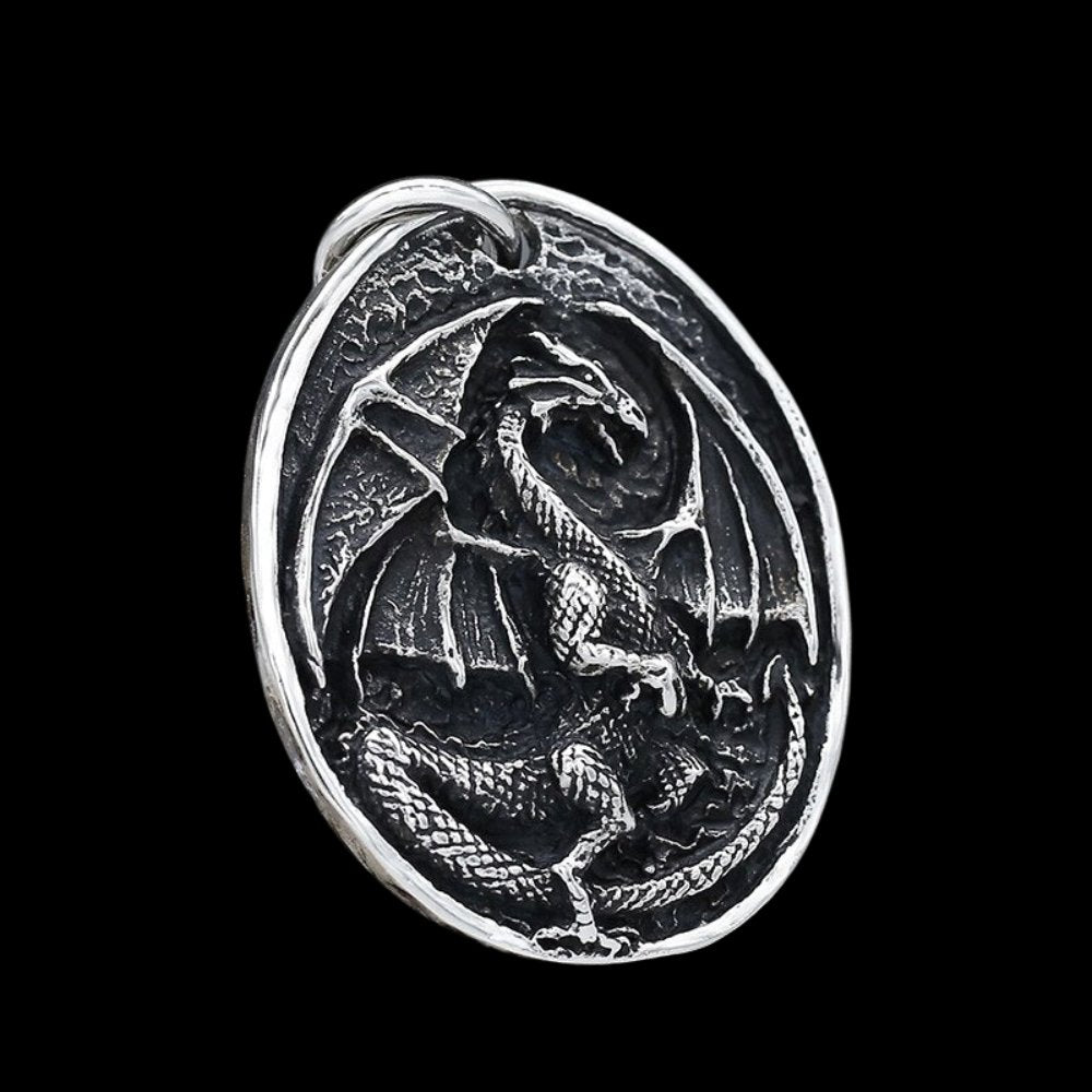 Retro Dragon Round Pendant - Chrome Cult