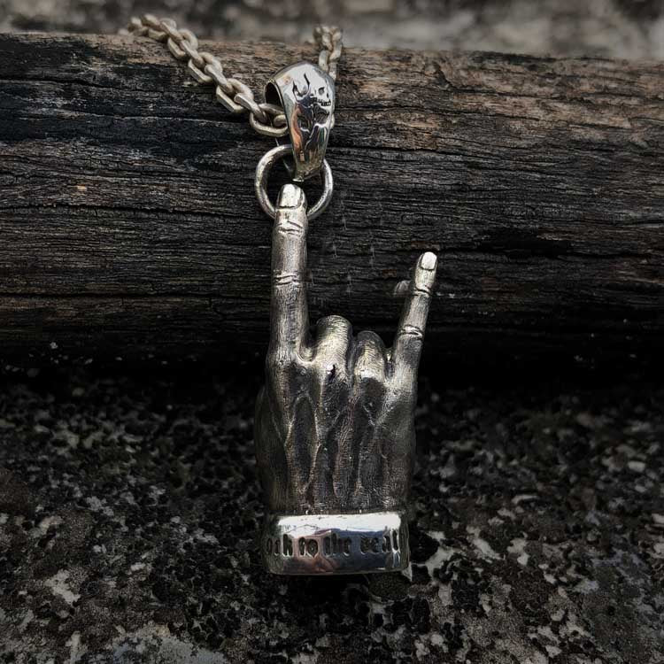 Rockstar Hand Signs Skull Pendant - Chrome Cult