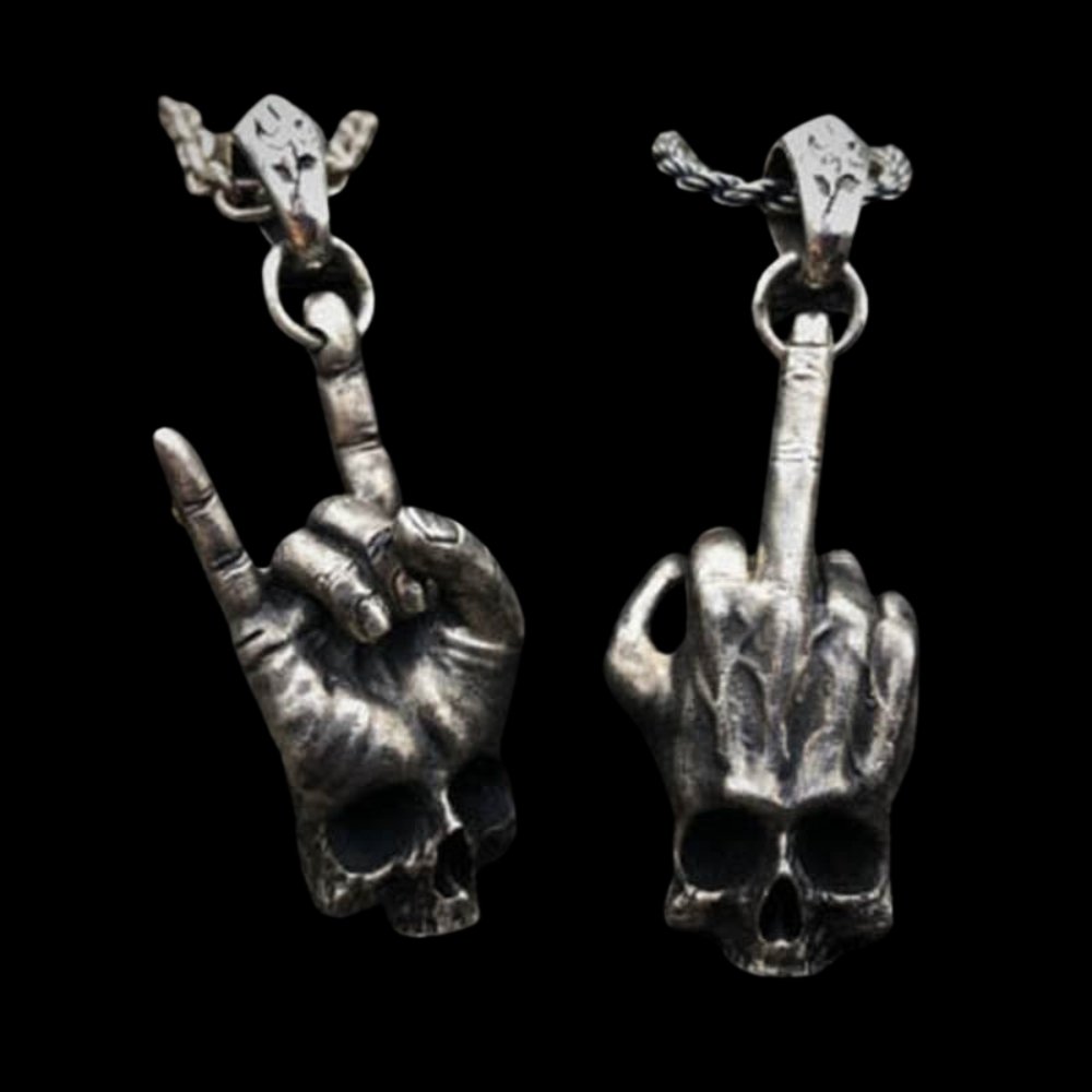 Rockstar Hand Signs Skull Pendant - Chrome Cult