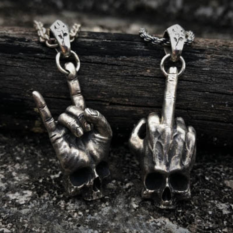 Rockstar Hand Signs Skull Pendant - Chrome Cult