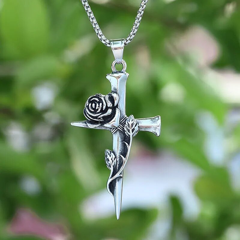 Rose Cross Pendant - Chrome Cult