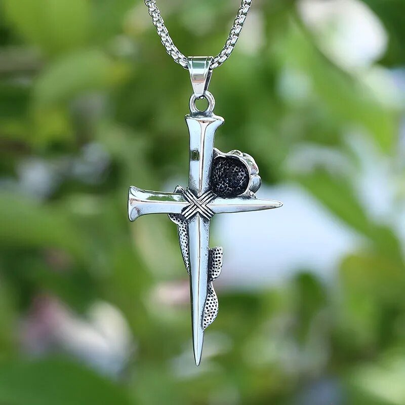 Rose Cross Pendant - Chrome Cult