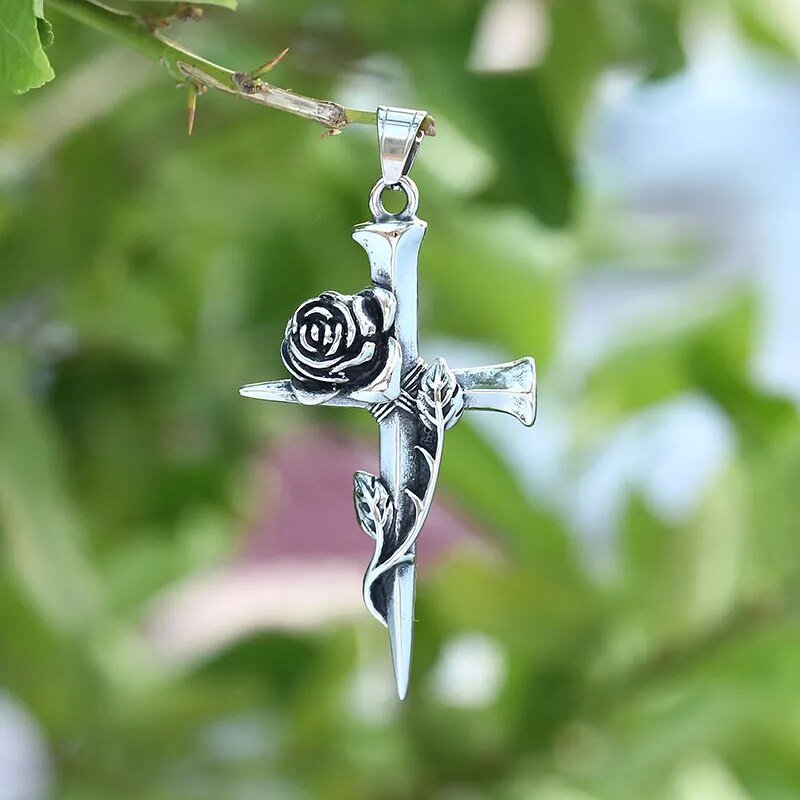 Rose Cross Pendant - Chrome Cult