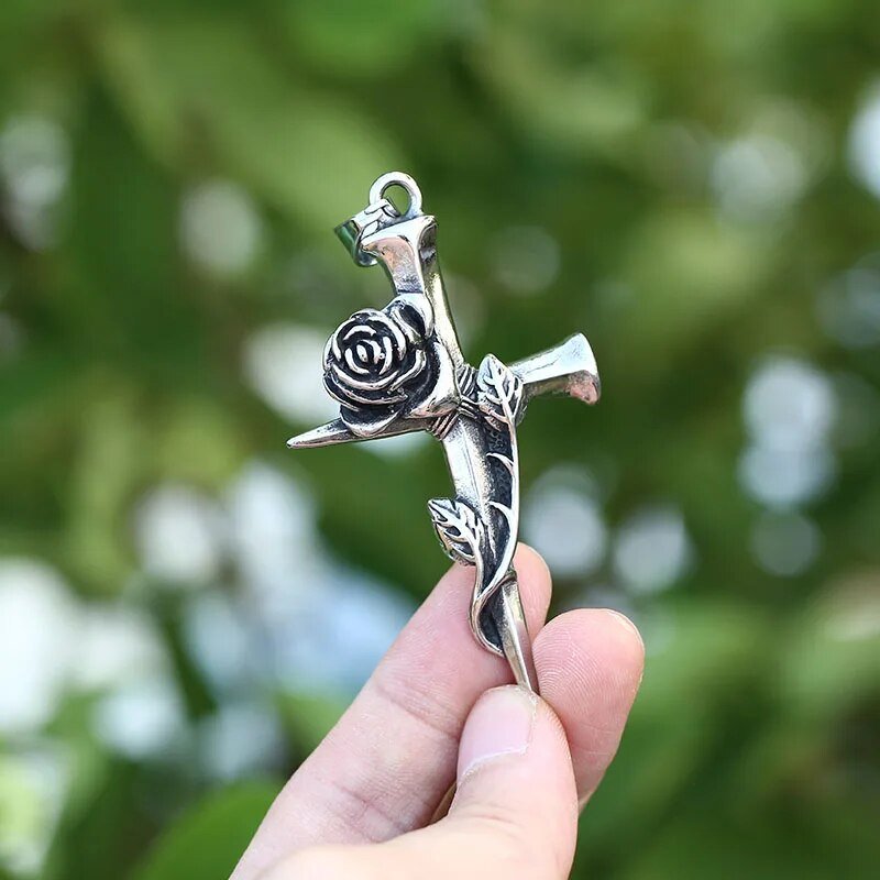 Rose Cross Pendant - Chrome Cult