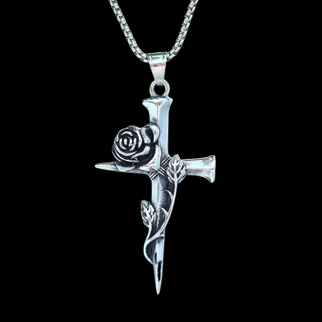 Rose Cross Pendant - Chrome Cult