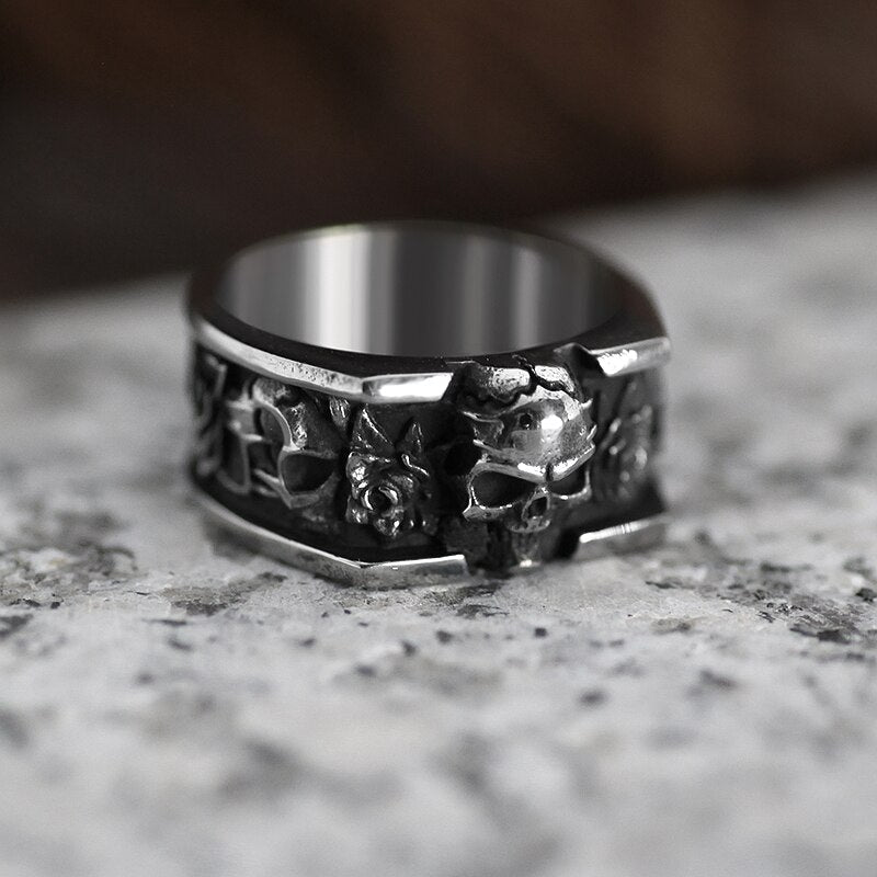 Rose Skull Eternity Ring - Chrome Cult