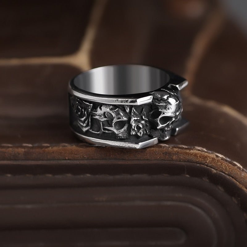 Rose Skull Eternity Ring - Chrome Cult