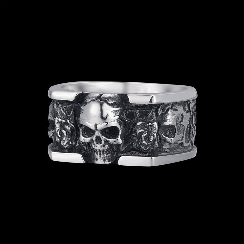 Rose Skull Eternity Ring - Chrome Cult