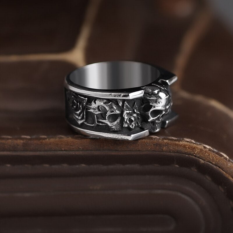 Rose Skull Eternity Ring - Chrome Cult