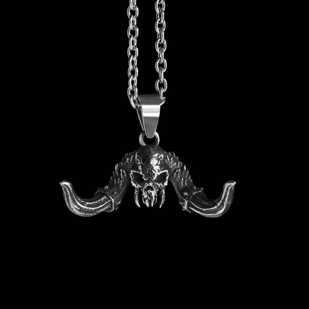 Satanic Horned Skull Pendant - Chrome Cult