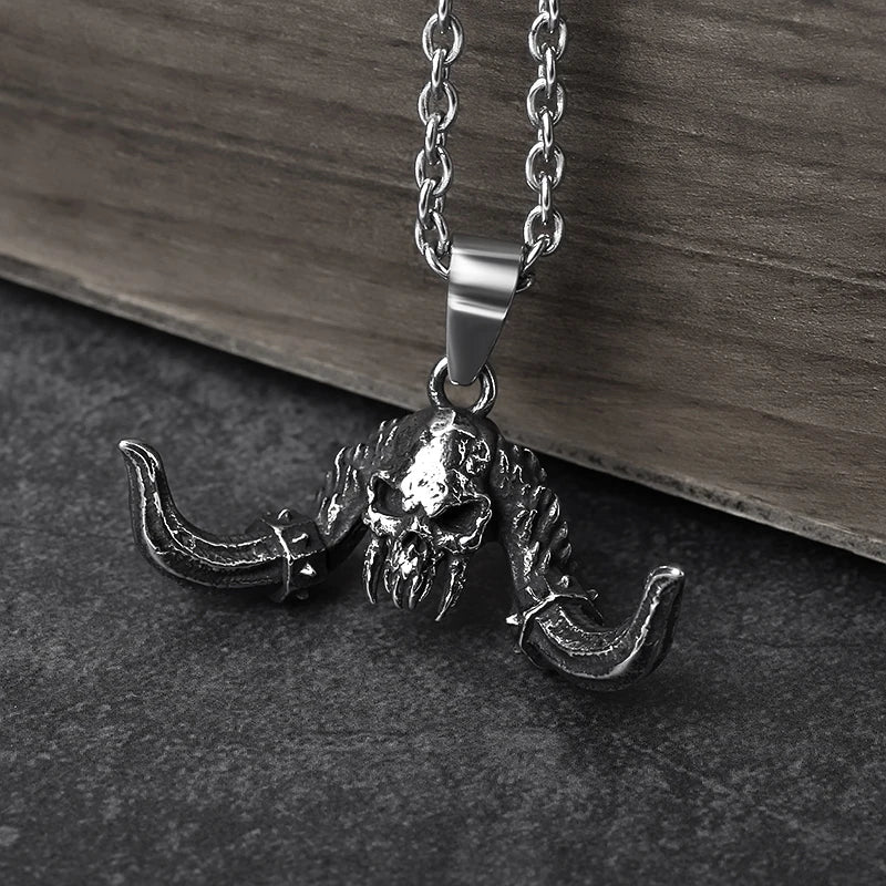 Satanic Horned Skull Pendant - Chrome Cult