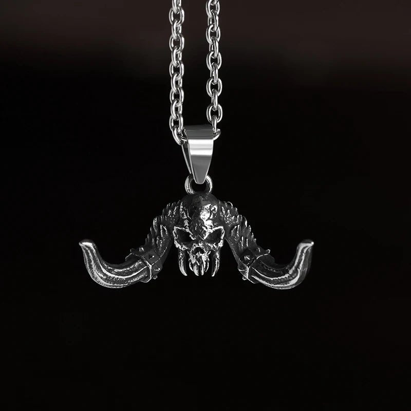 Satanic Horned Skull Pendant - Chrome Cult