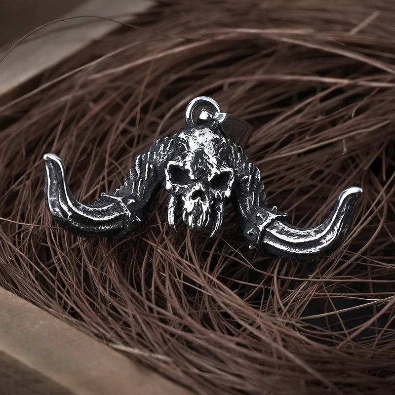 Satanic Horned Skull Pendant - Chrome Cult