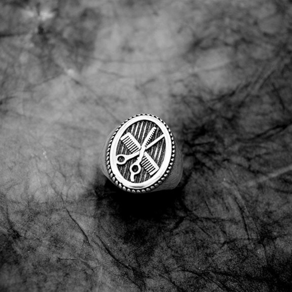 Scissors & Comb Signet Ring - Chrome Cult