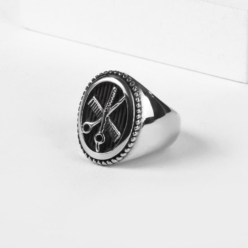 Scissors & Comb Signet Ring - Chrome Cult