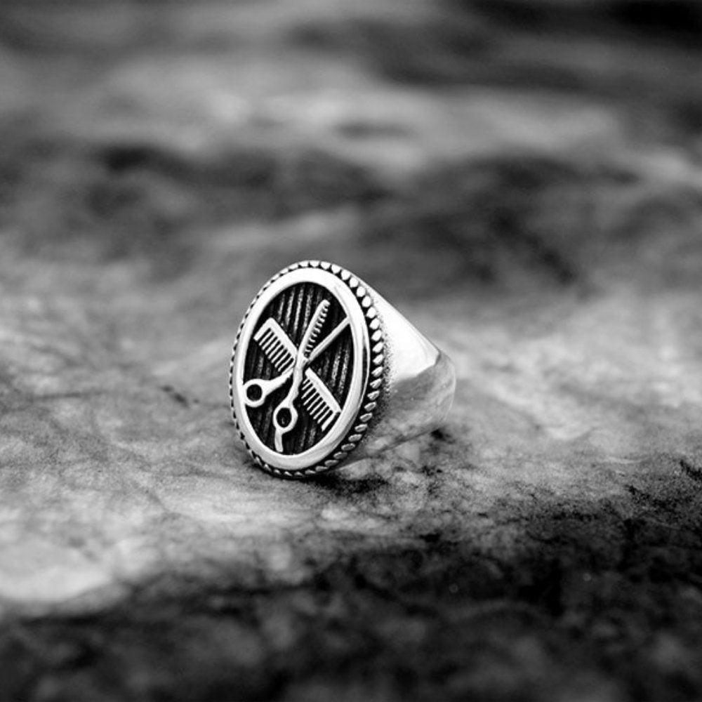 Scissors & Comb Signet Ring - Chrome Cult