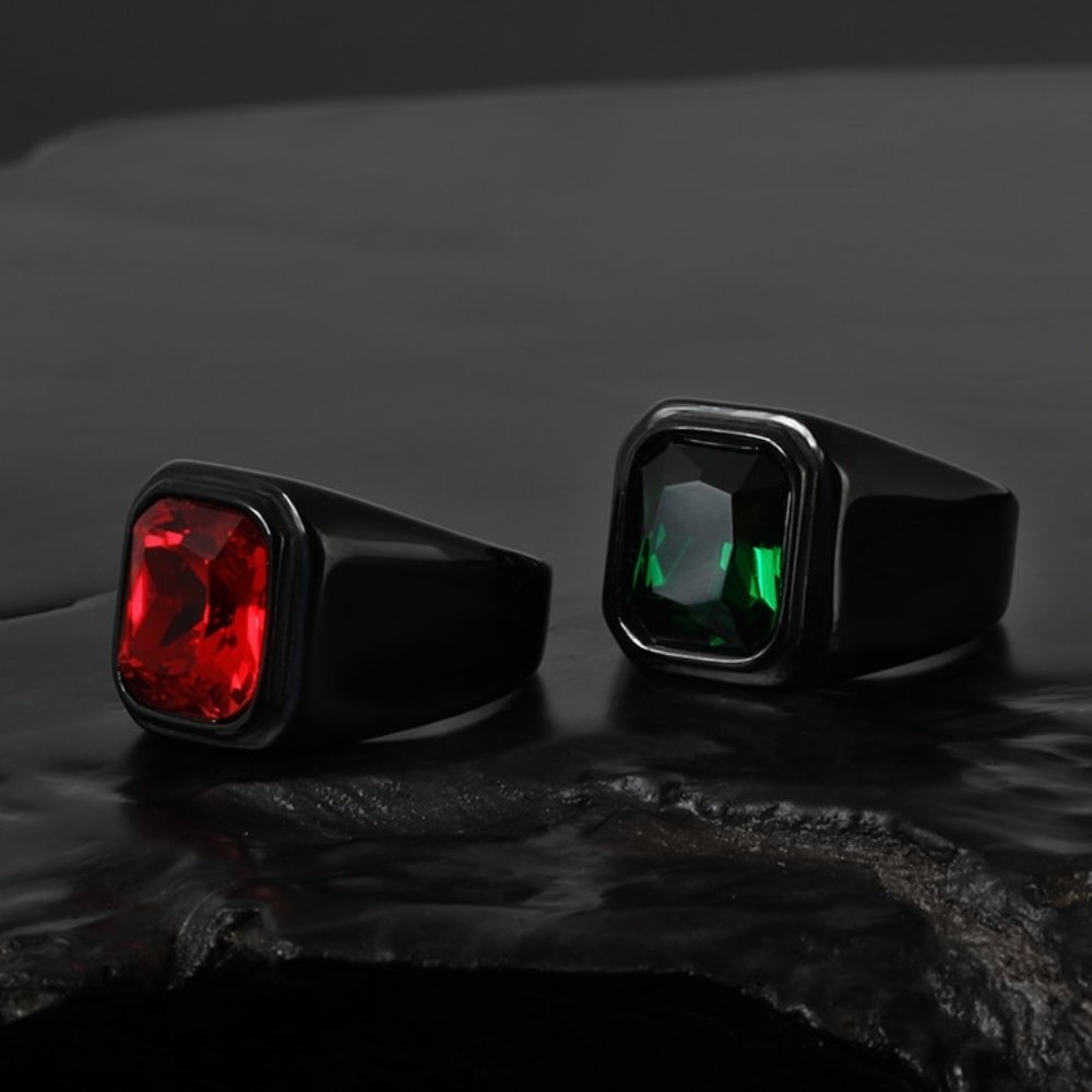 Shiny Gemstone Black Ring - Chrome Cult