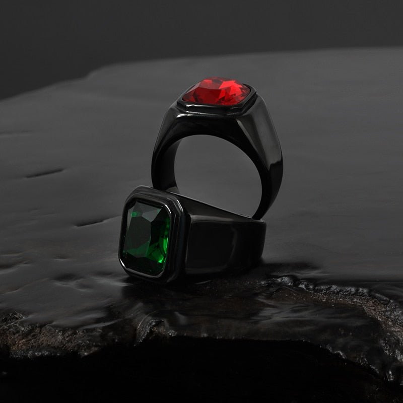 Shiny Gemstone Black Ring - Chrome Cult