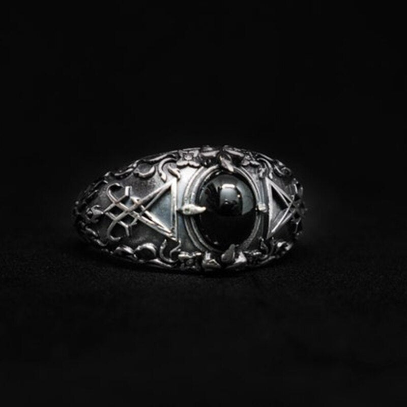 Sigil Of Lucifer Black Gem Ring - Chrome Cult