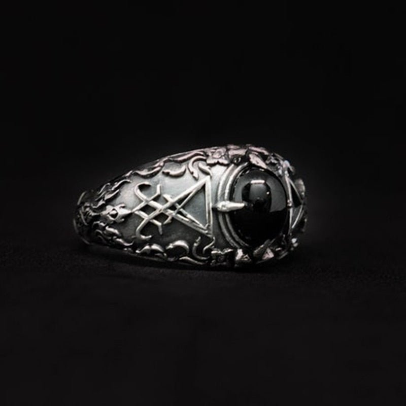 Sigil Of Lucifer Black Gem Ring - Chrome Cult