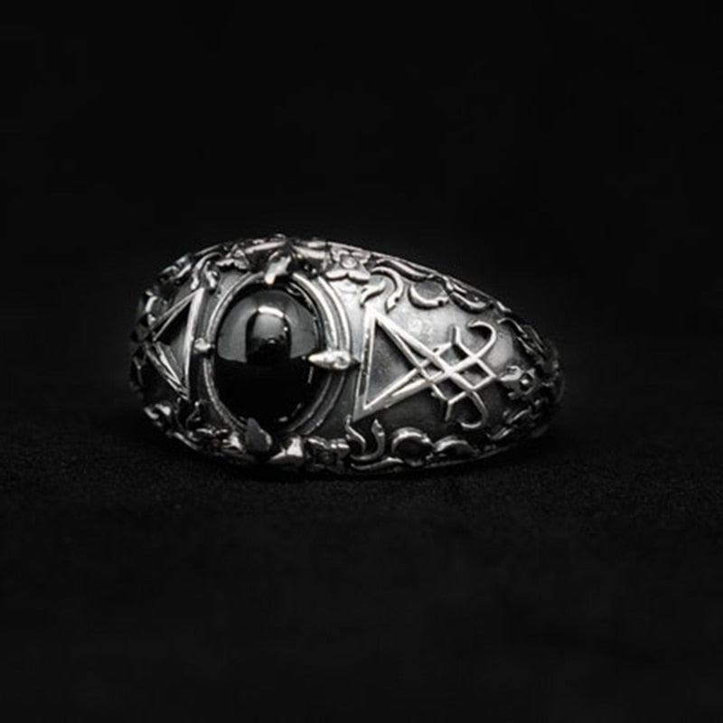 Sigil Of Lucifer Black Gem Ring - Chrome Cult