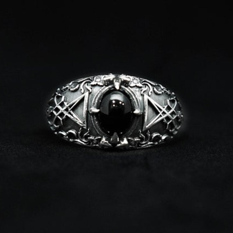 Sigil Of Lucifer Black Gem Ring - Chrome Cult