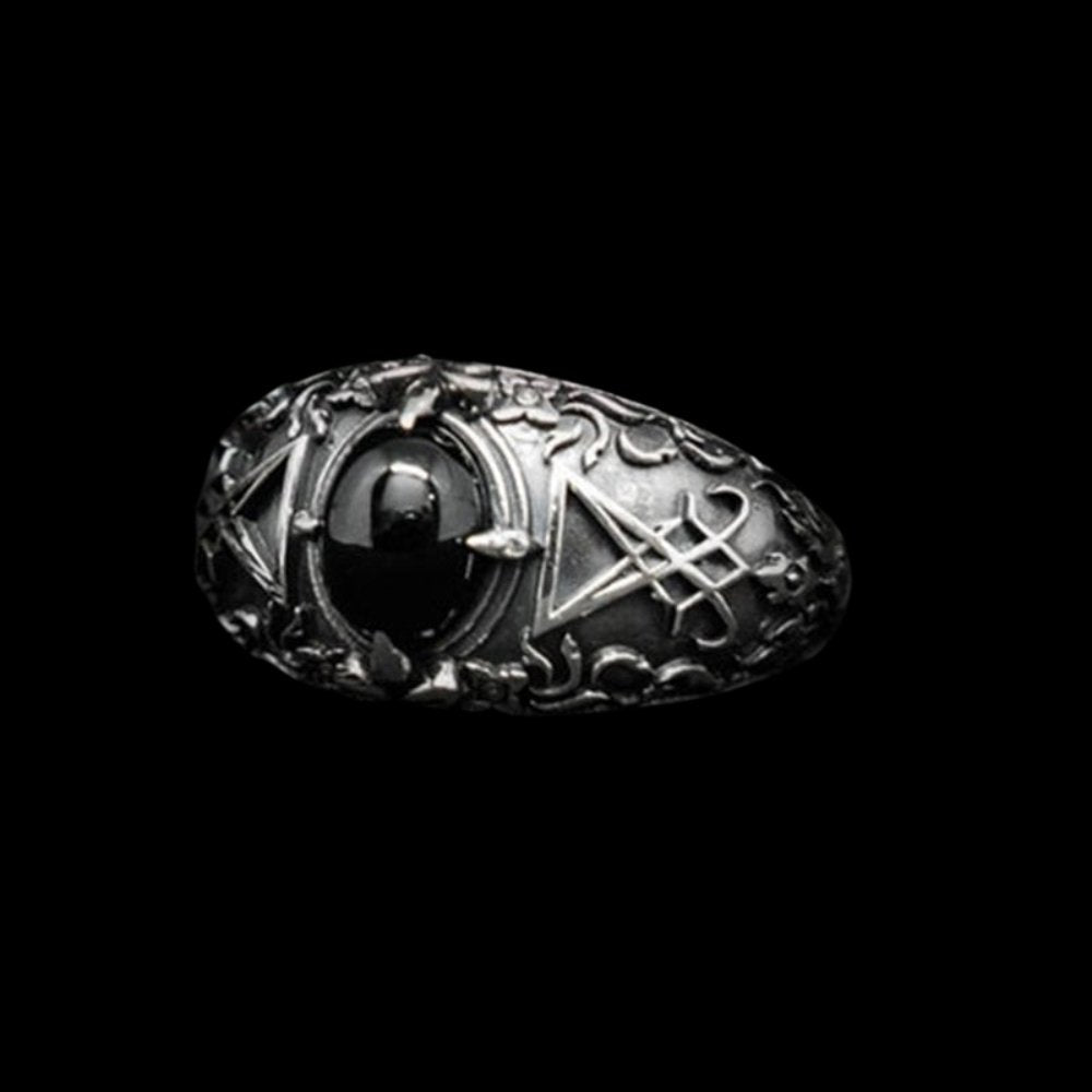 Sigil Of Lucifer Black Gem Ring - Chrome Cult