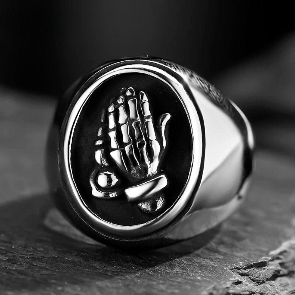 Skeleton Hands Of Prayer Ring - Chrome Cult