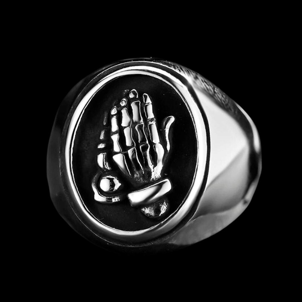 Skeleton Hands Of Prayer Ring - Chrome Cult