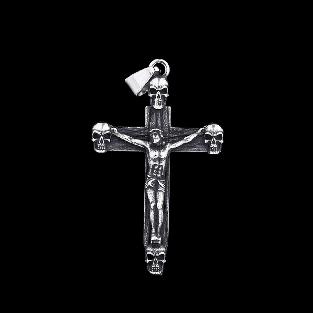 Skull Crucifix Pendant - Chrome Cult