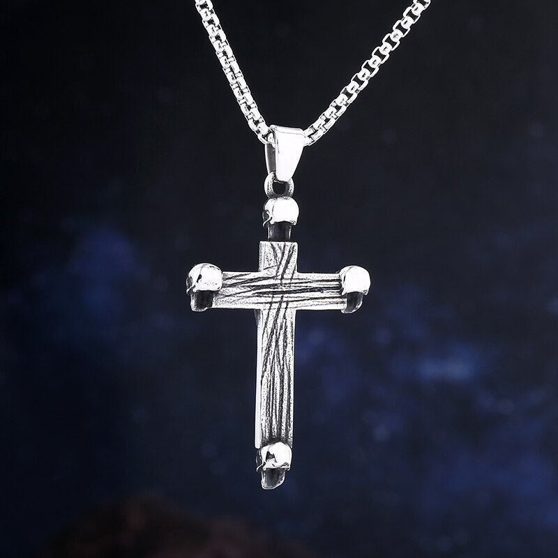 Skull Crucifix Pendant - Chrome Cult