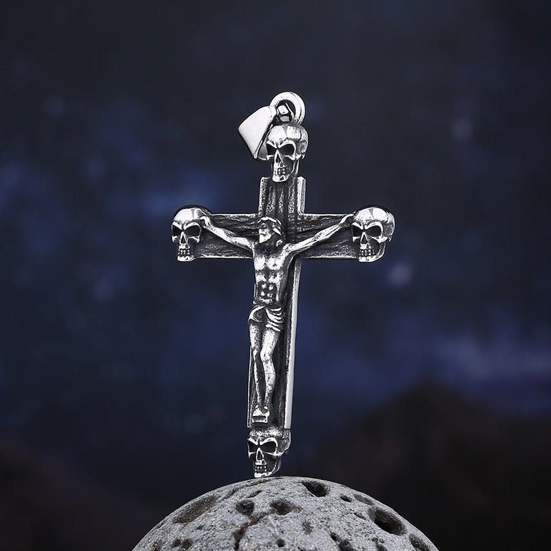 Skull Crucifix Pendant - Chrome Cult