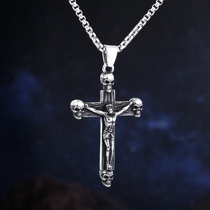 Skull Crucifix Pendant - Chrome Cult