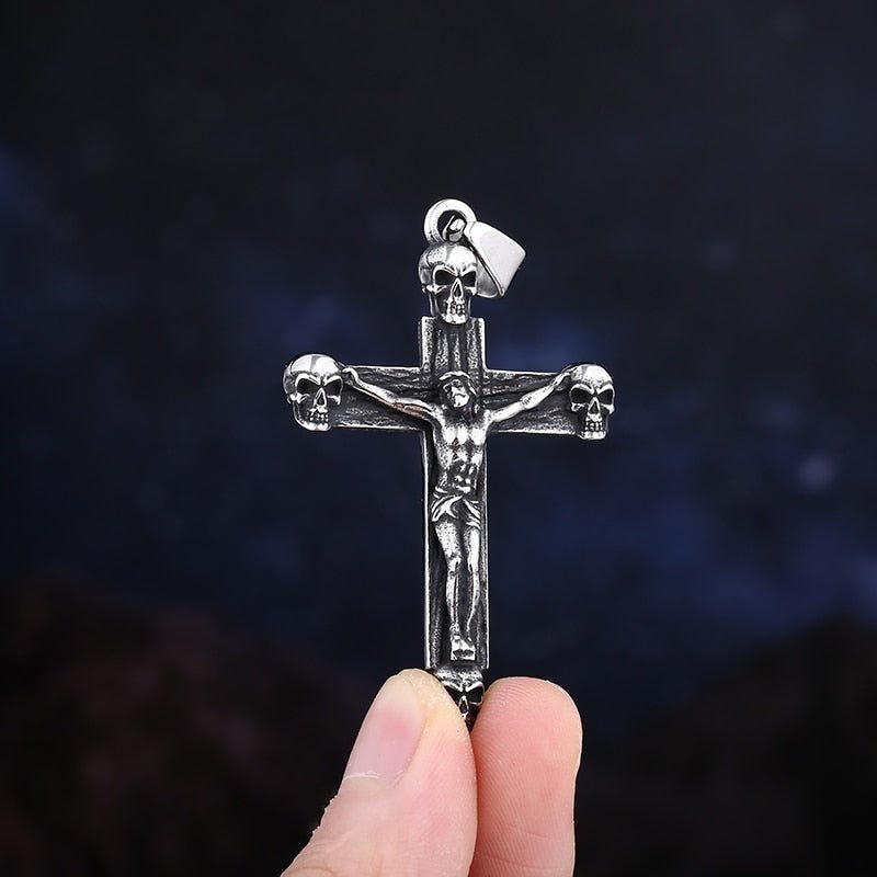 Skull Crucifix Pendant - Chrome Cult