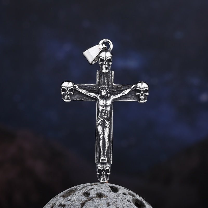 Skull Crucifix Pendant - Chrome Cult