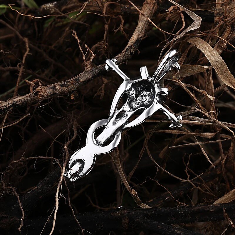 Skull Entwined Dagger Cross Pendant - Chrome Cult