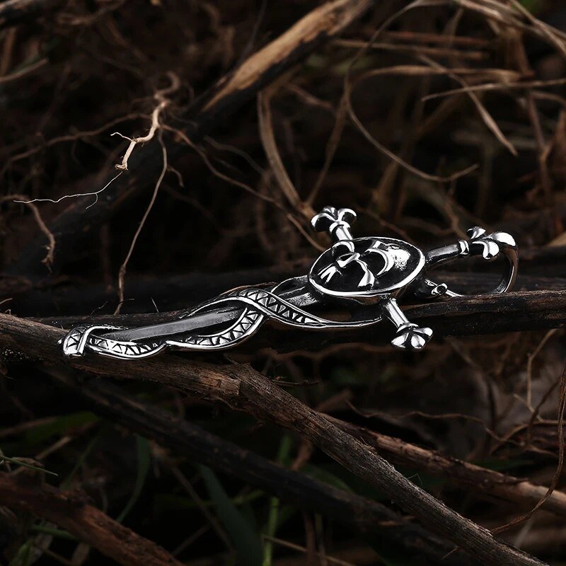 Skull Entwined Dagger Cross Pendant - Chrome Cult