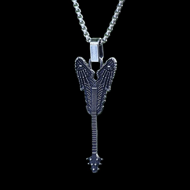 Skull Hands Guitar Pendant - Chrome Cult