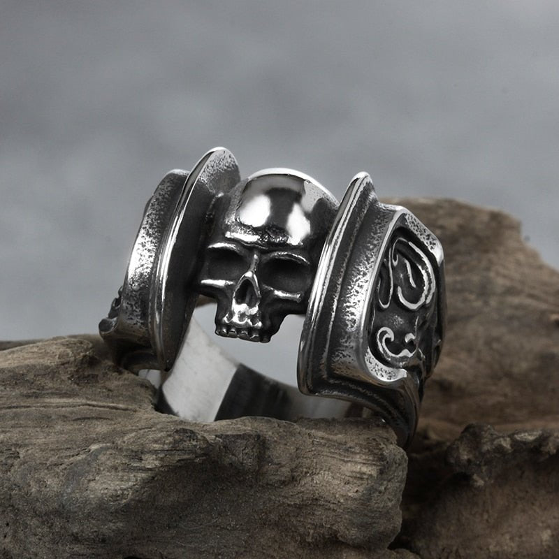 Skull Head Gothic Pattern Ring - Chrome Cult