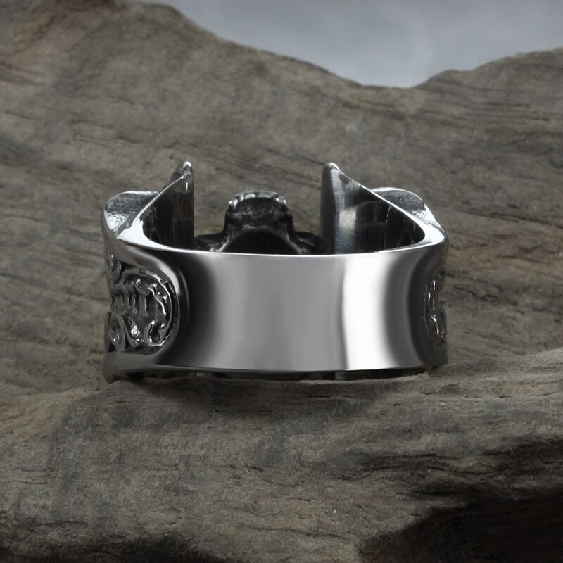 Skull Head Gothic Pattern Ring - Chrome Cult
