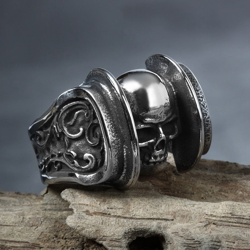 Skull Head Gothic Pattern Ring - Chrome Cult