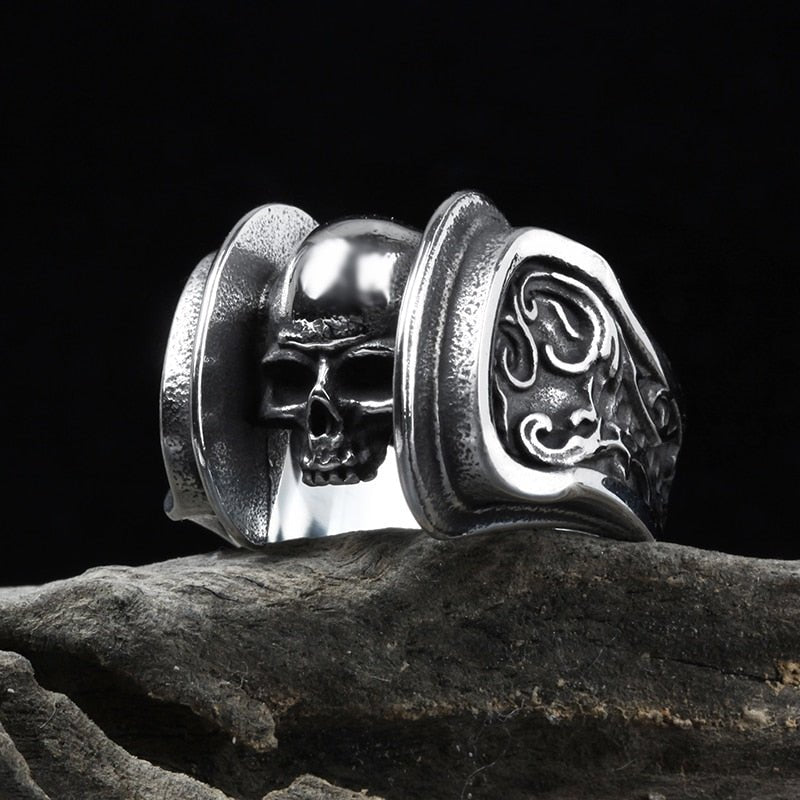Skull Head Gothic Pattern Ring - Chrome Cult