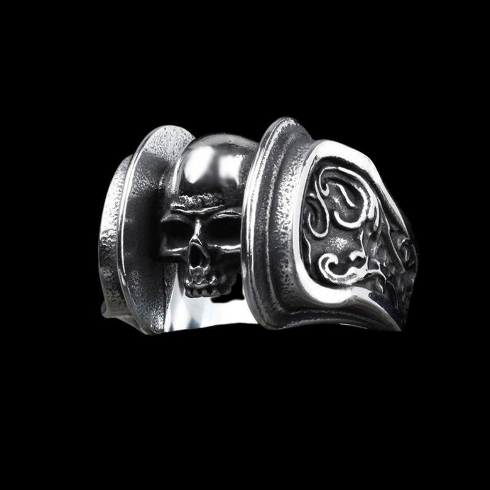 Skull Head Gothic Pattern Ring - Chrome Cult