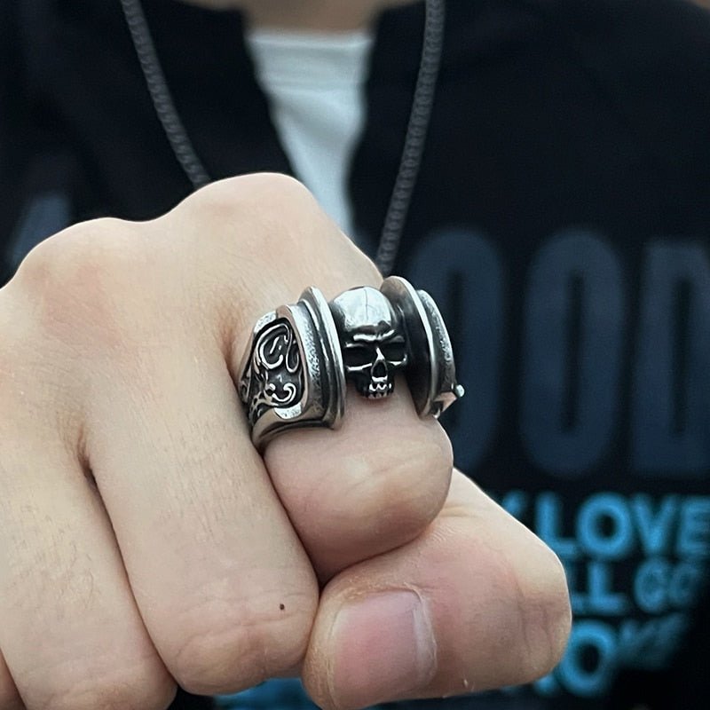 Skull Head Gothic Pattern Ring - Chrome Cult