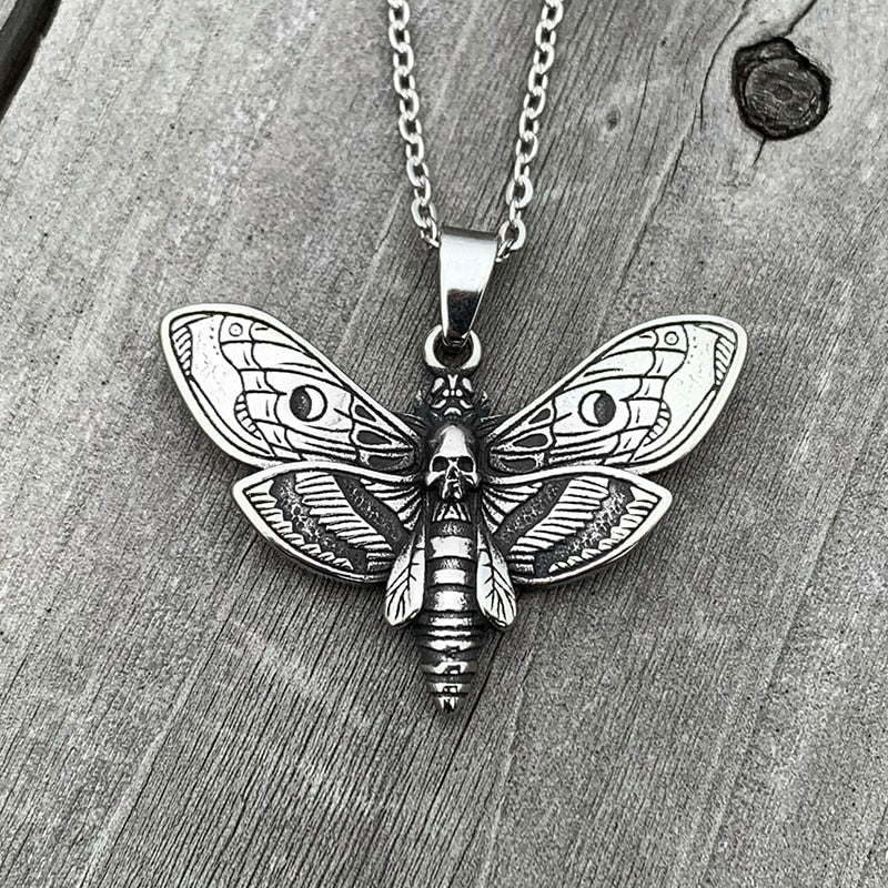 Skull Moth Butterfly Pendant - Chrome Cult