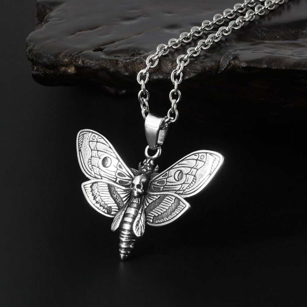 Skull Moth Butterfly Pendant - Chrome Cult