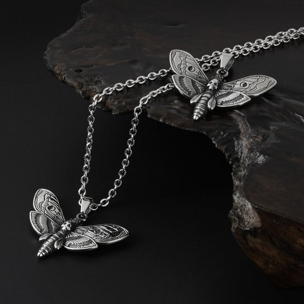 Skull Moth Butterfly Pendant - Chrome Cult